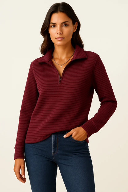 Women's Pullover V-Neck Half-Zip Black Viscose Elastane Elegant Casual