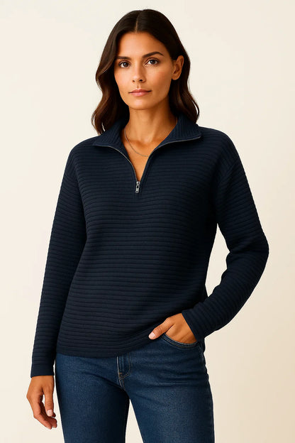 Women's Pullover V-Neck Half-Zip Black Viscose Elastane Elegant Casual