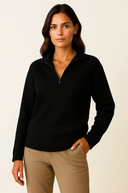 Women's Pullover V-Neck Half-Zip Black Viscose Elastane Elegant Casual