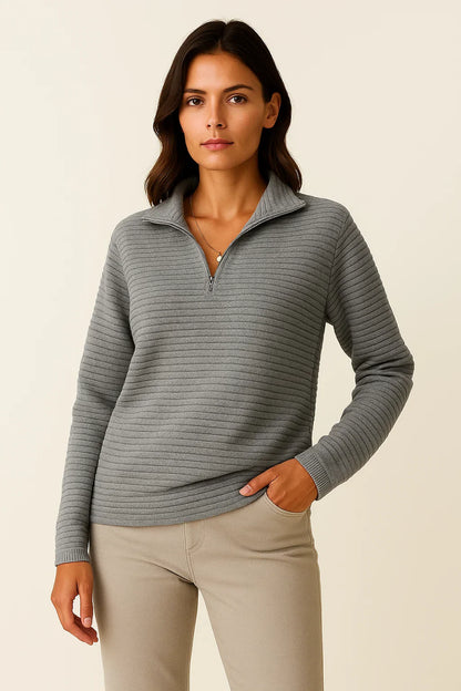 Women's Pullover V-Neck Half-Zip Black Viscose Elastane Elegant Casual