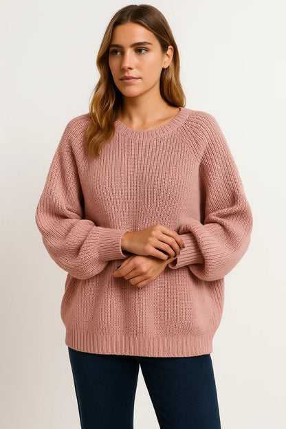 Women's Sweater Gray Loose Fit Soft Casual Style Ribbed
