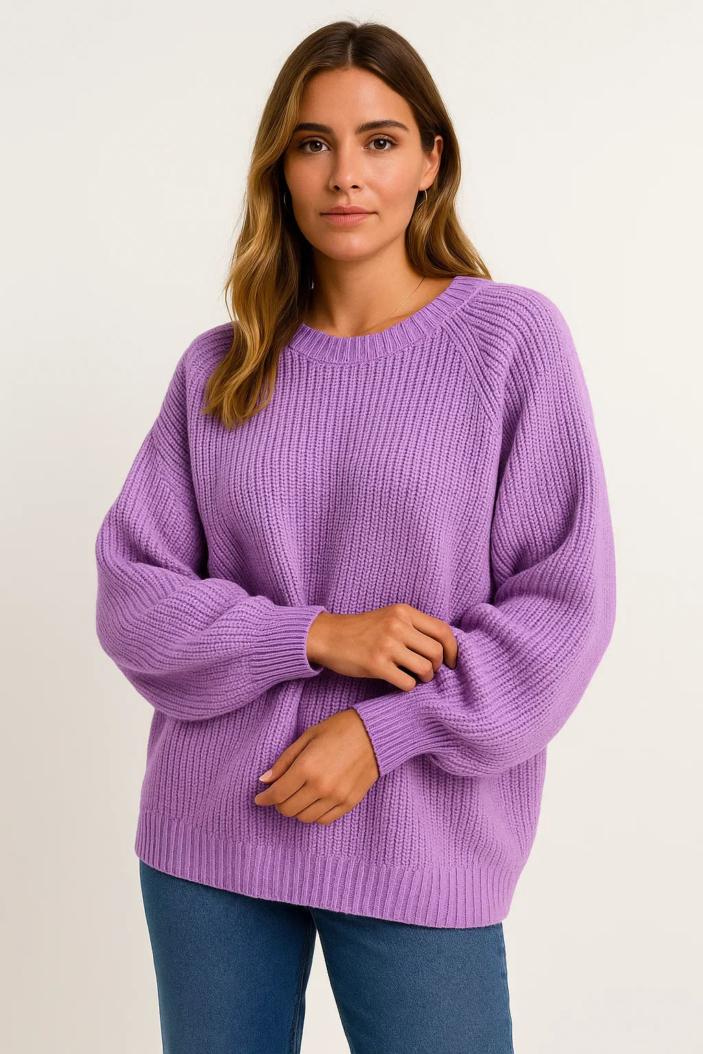 Women's Sweater Gray Loose Fit Soft Casual Style Ribbed