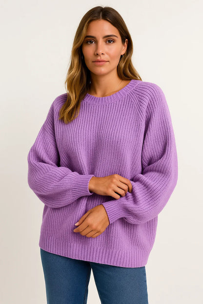 Women's Sweater Gray Loose Fit Soft Casual Style Ribbed