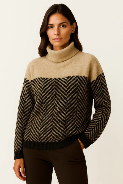 Women's Turtleneck Sweater Beige Wool Comfortable Timeless Design Relaxed Fit