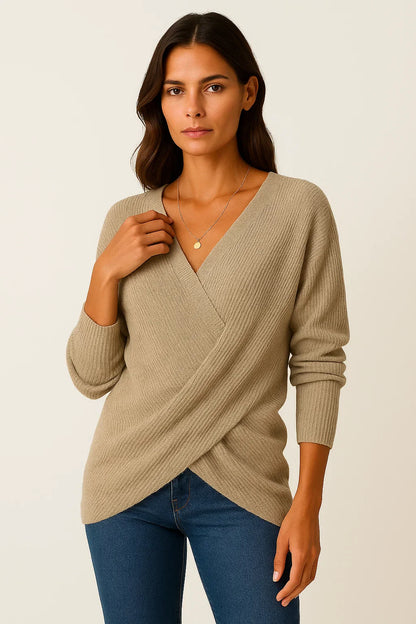 Women's Sweater Beige High Neck Cable Knit Soft Relaxed Fit for Autumn and Winter