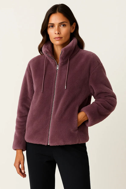 Winter Jacket Women Khaki Soft Teddy Material Casual Long Sleeves With Zipper