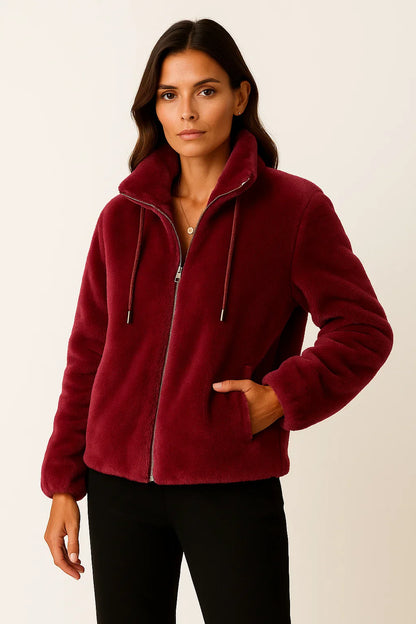 Winter Jacket Women Khaki Soft Teddy Material Casual Long Sleeves With Zipper
