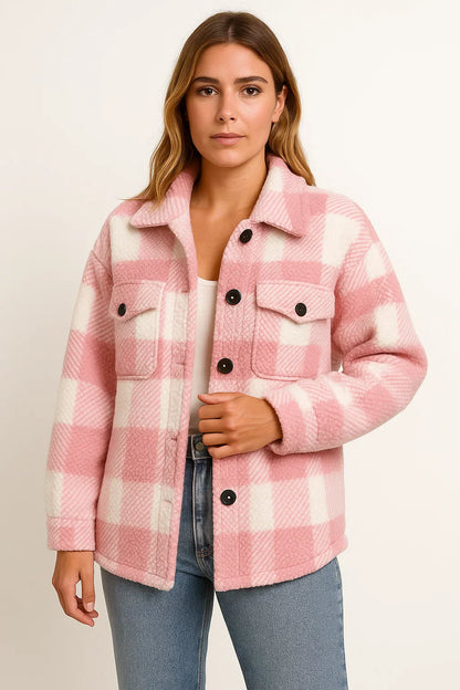 Women's Jacket Plaid Dark Blue Wool Elegant Casual