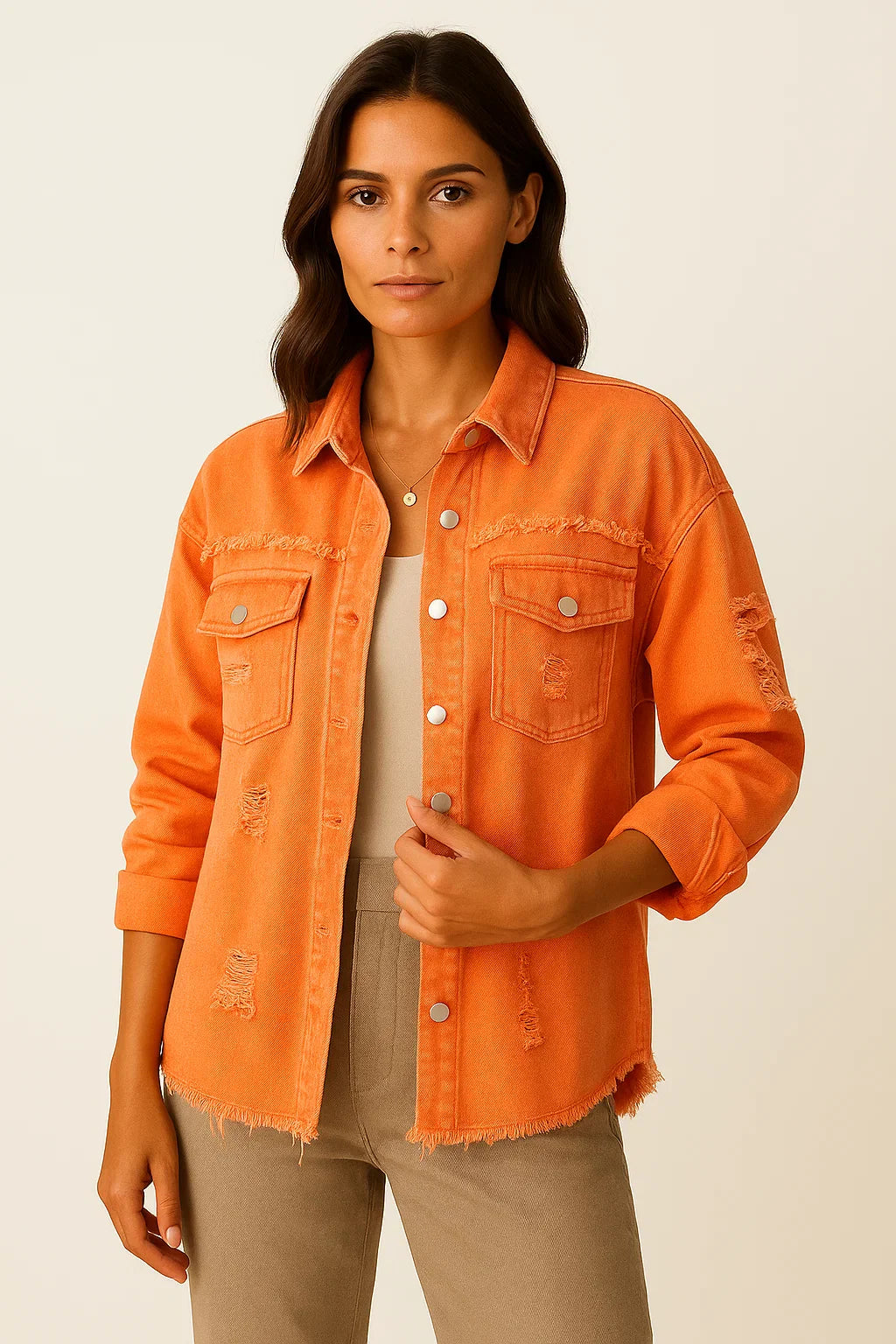 Women's Oversized Denim Jacket Casual Vintage Look with Chest Pockets