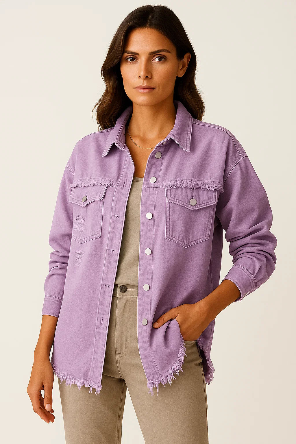 Women's Oversized Denim Jacket Casual Vintage Look with Chest Pockets