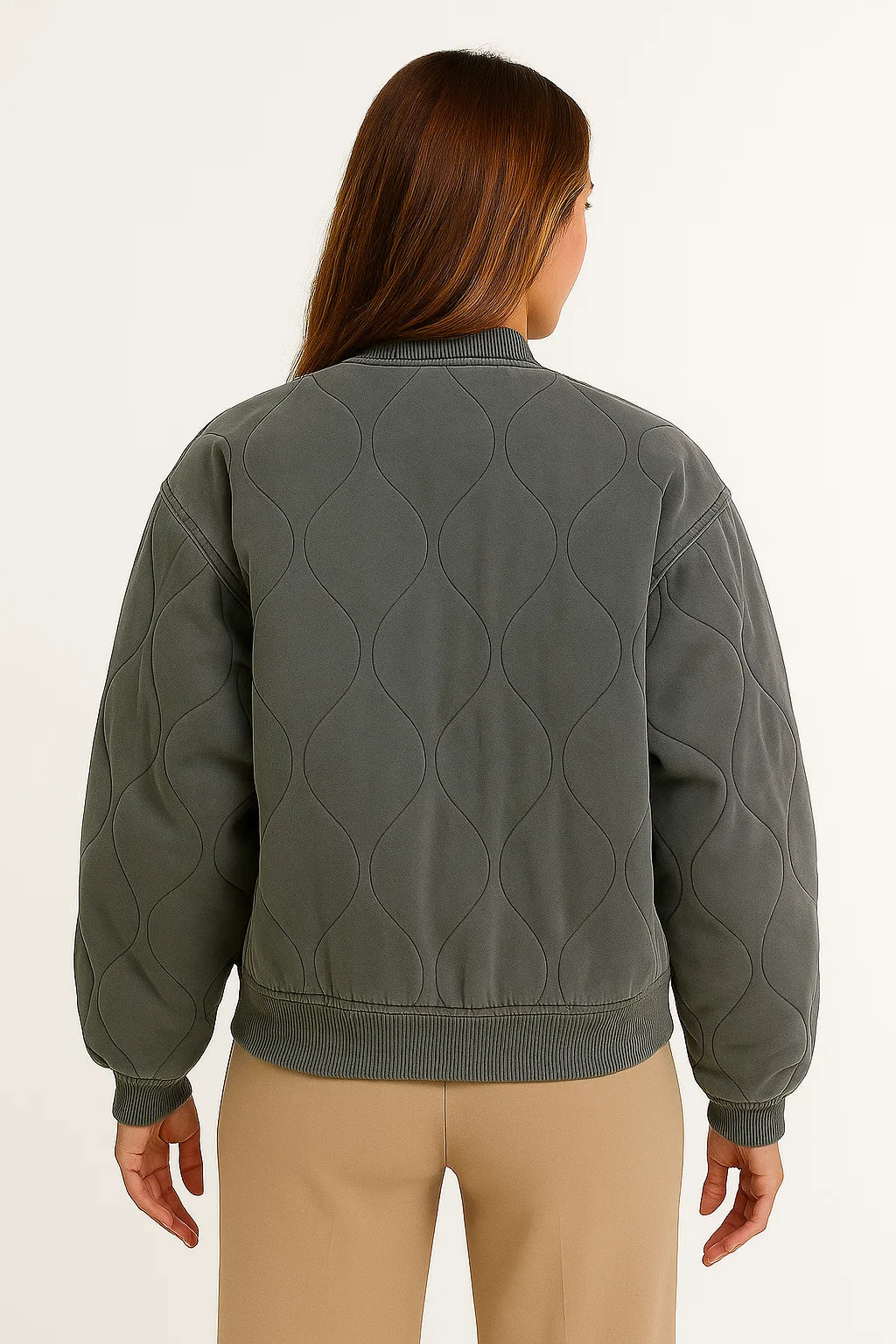 Women's Bomber Jacket Black Cotton Casual Comfortable Design With Side Pockets