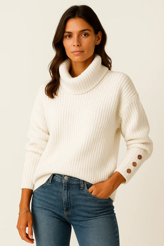 Women's Turtleneck Sweater Grey Soft Knit Comfortable Elegant Design
