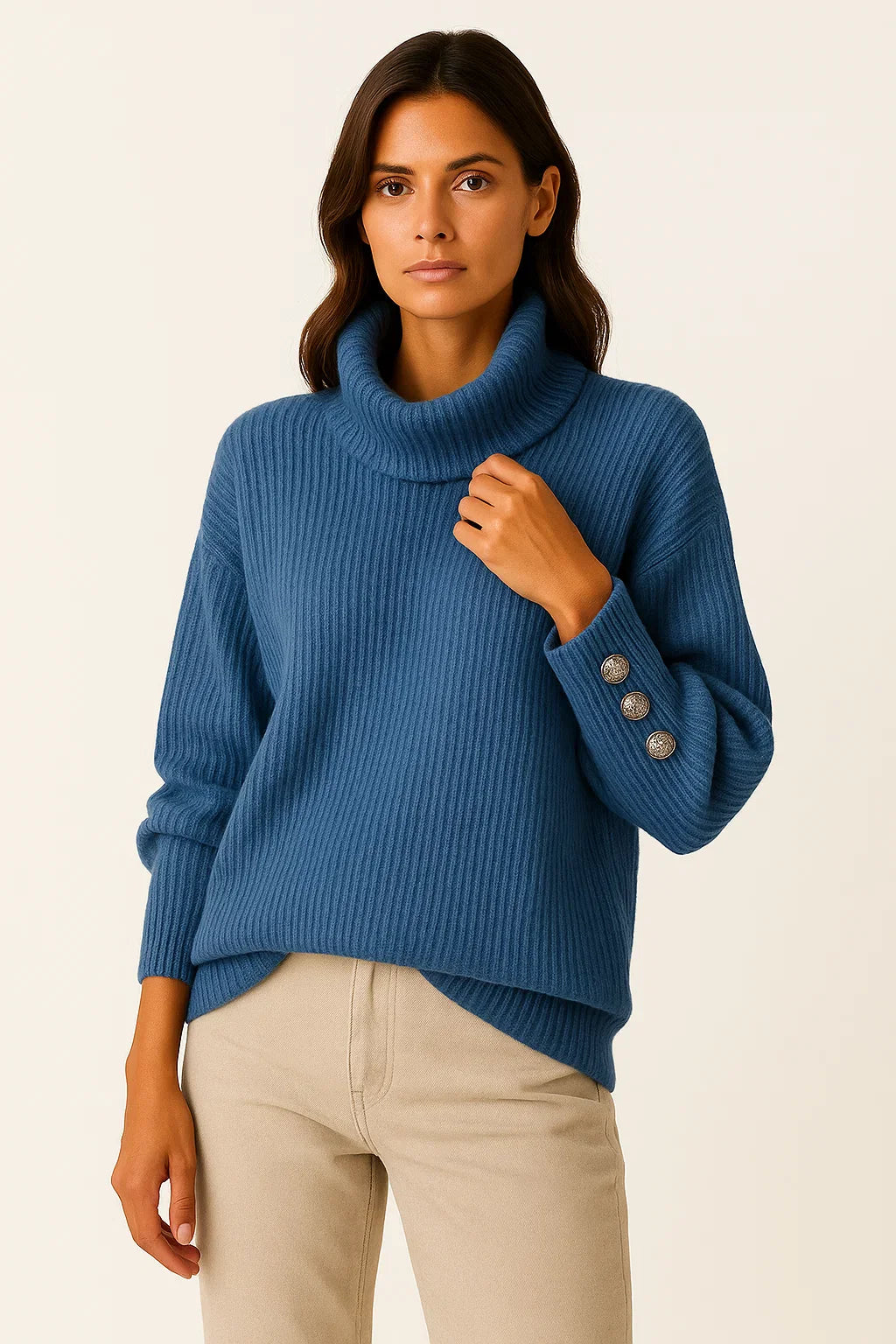 Women's Turtleneck Sweater Grey Soft Knit Comfortable Elegant Design