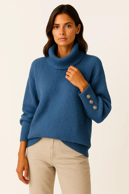 Women's Turtleneck Sweater Grey Soft Knit Comfortable Elegant Design