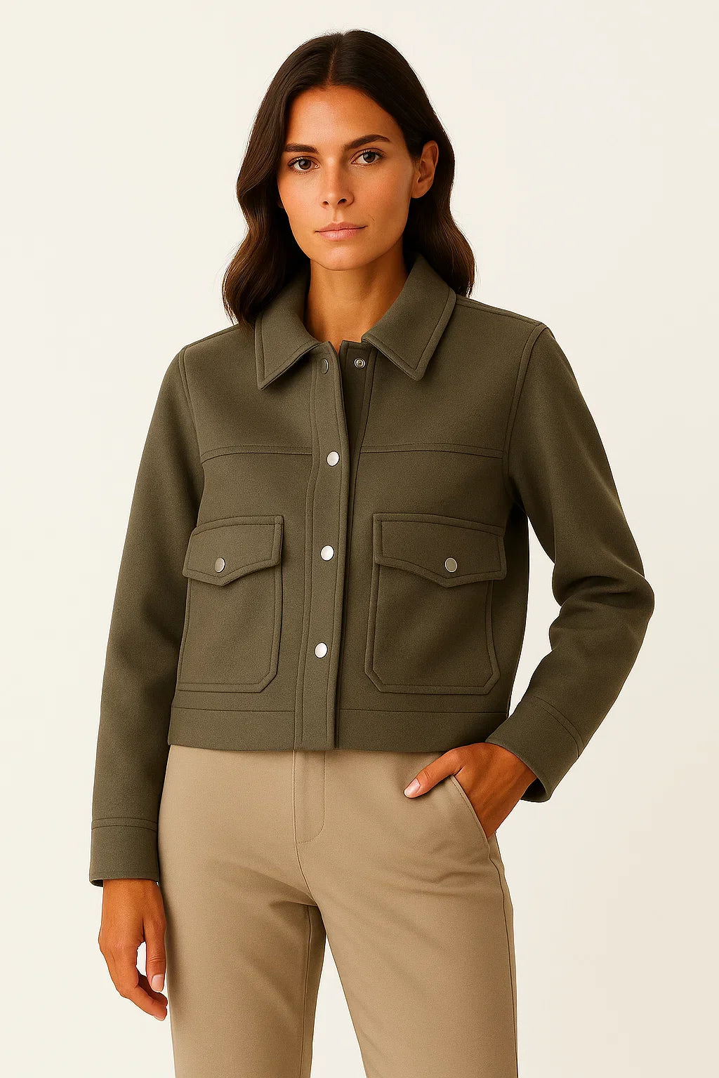 Women's Jacket Dark Blue Polyester Elegant Long Sleeve Buttons Pockets Loose Fit