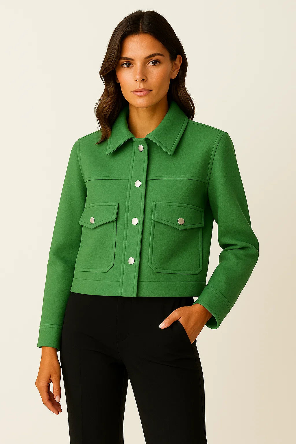 Women's Jacket Dark Blue Polyester Elegant Long Sleeve Buttons Pockets Loose Fit