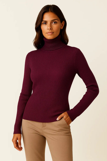 Women's Turtleneck Sweater Beige Cashmere Soft Knit Pullover