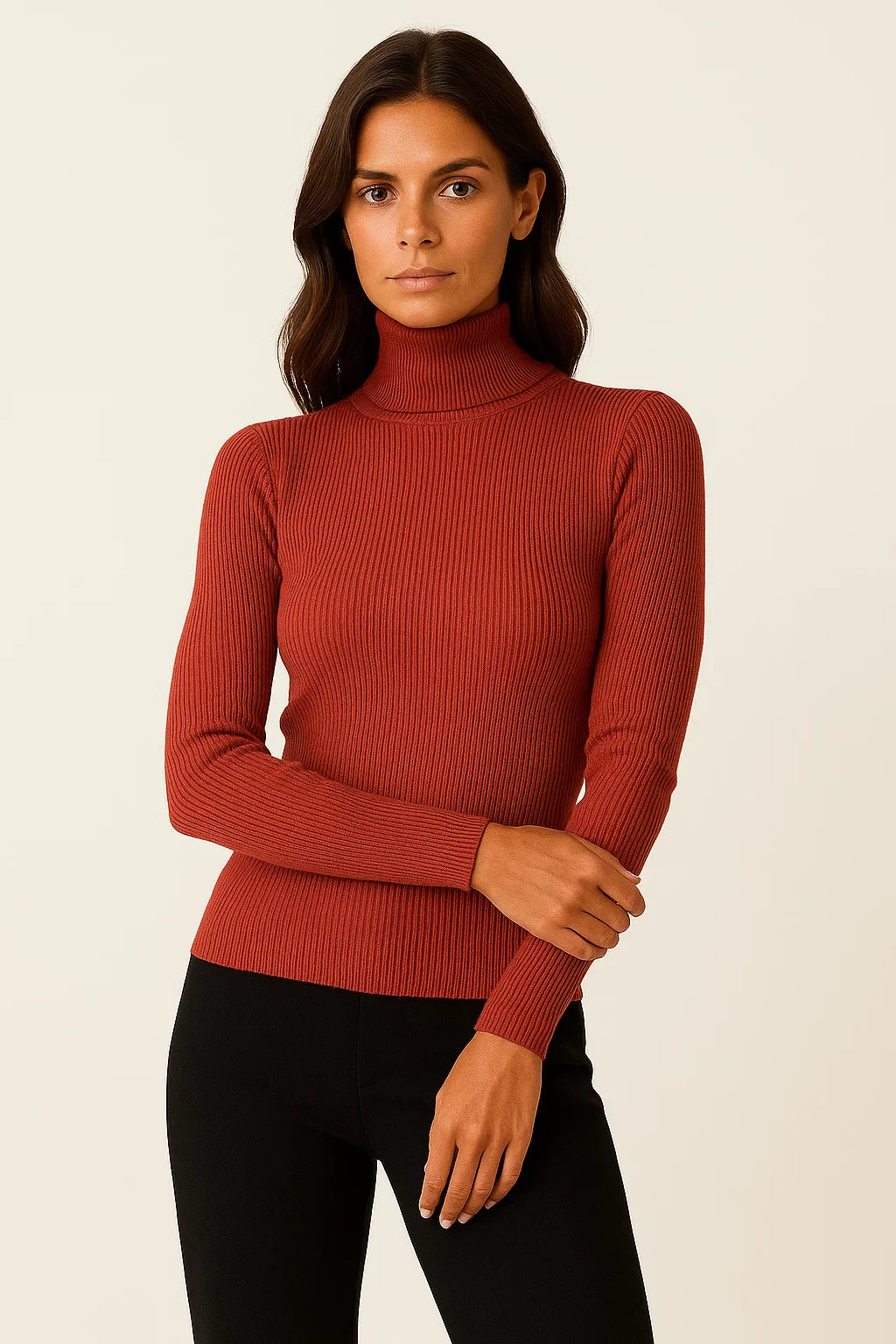 Women's Turtleneck Sweater Beige Cashmere Soft Knit Pullover