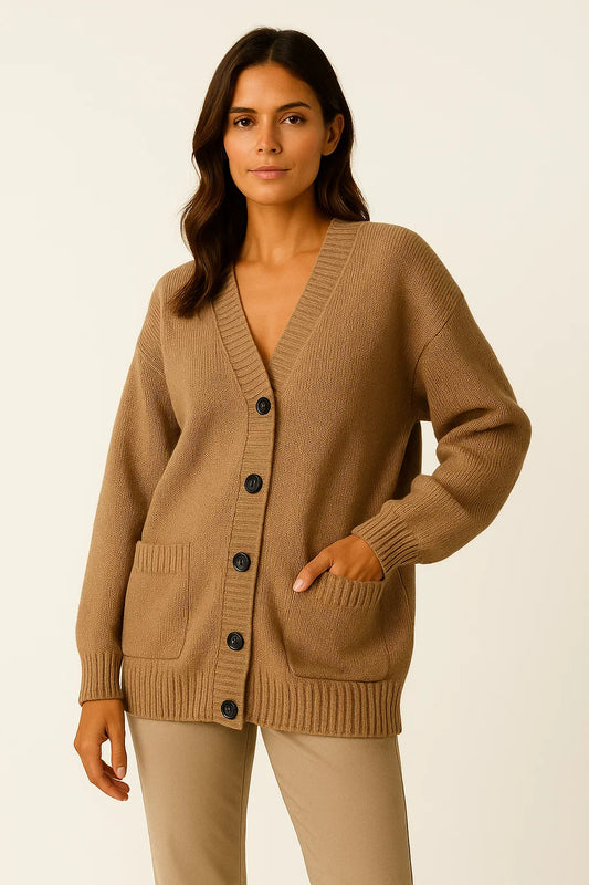 Women's Long Cardigan High Elastic Knit V-Neck Loose Fit Gray