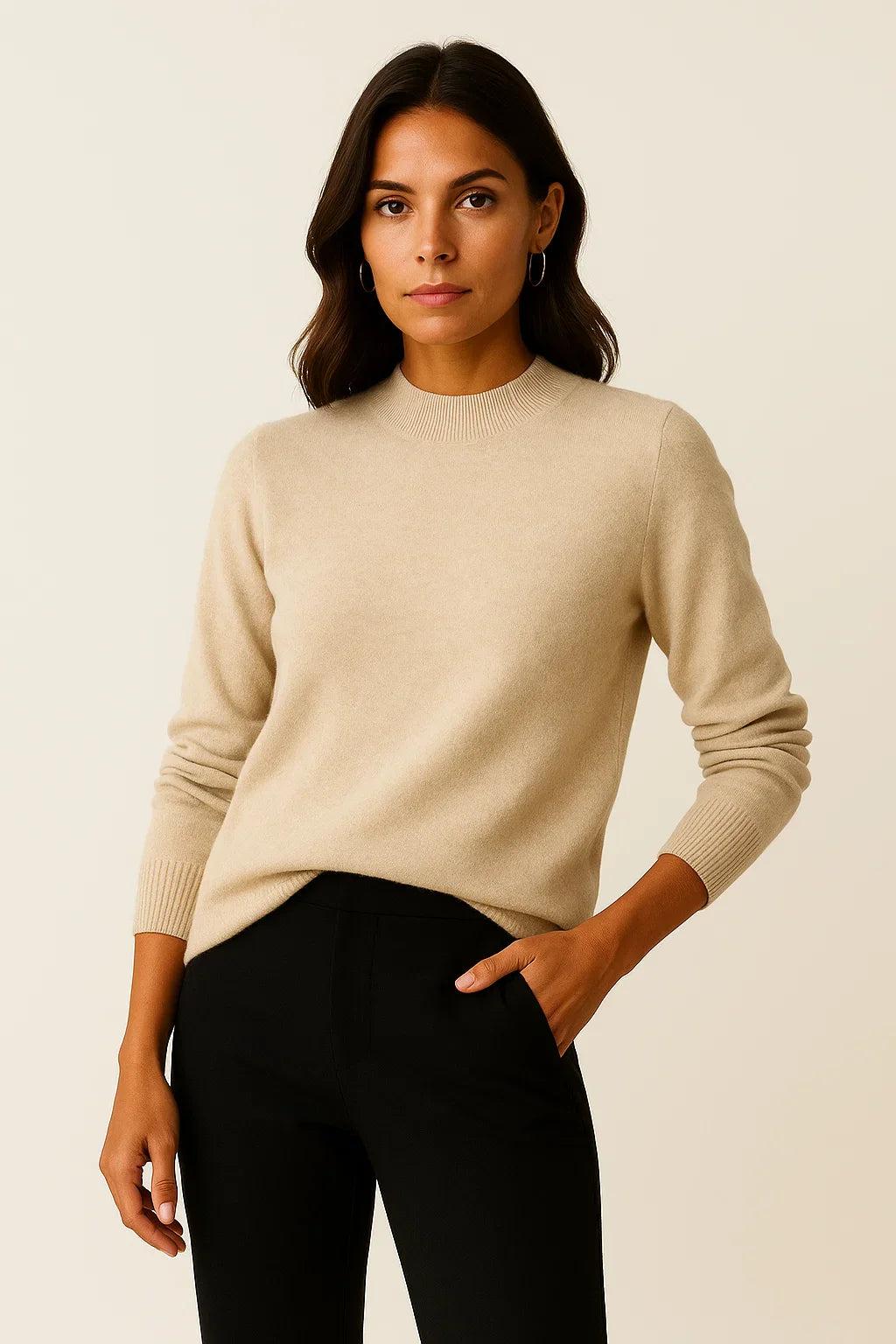 Women's Pullover Sweater Soft Knit Mock Neck Casual Gray