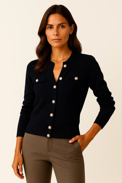 Women's Cardigan Blue Knit Long Sleeve Slim Fit Casual Button Closure