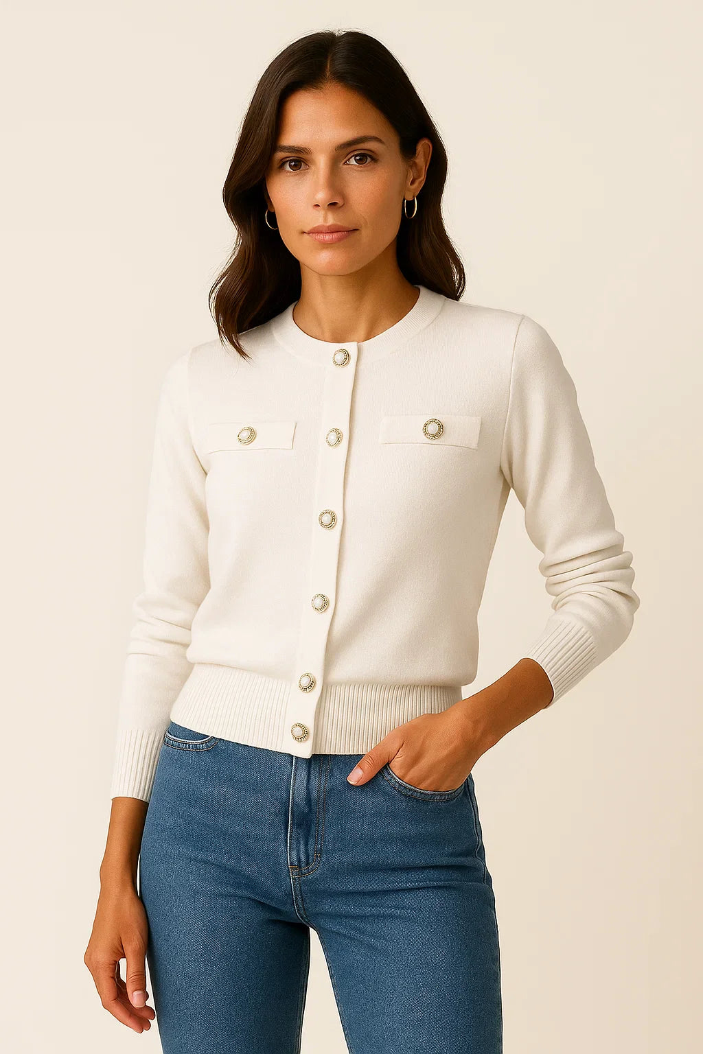 Women's Cardigan Blue Knit Long Sleeve Slim Fit Casual Button Closure