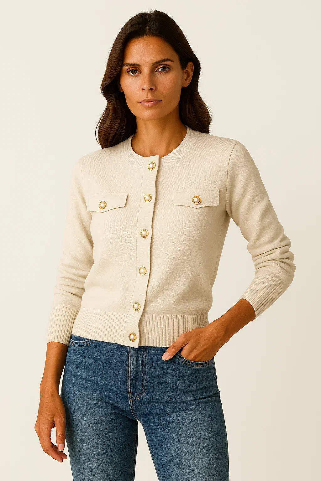 Women's Cardigan Blue Knit Long Sleeve Slim Fit Casual Button Closure