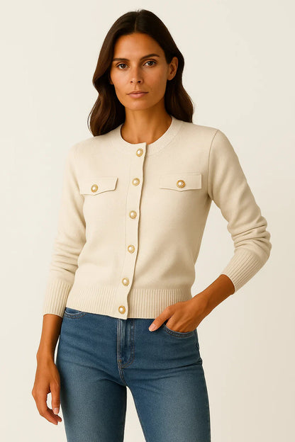 Women's Cardigan Blue Knit Long Sleeve Slim Fit Casual Button Closure