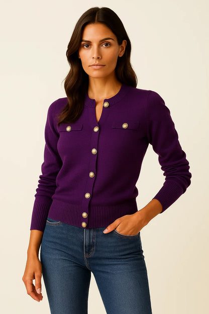 Women's Cardigan Blue Knit Long Sleeve Slim Fit Casual Button Closure