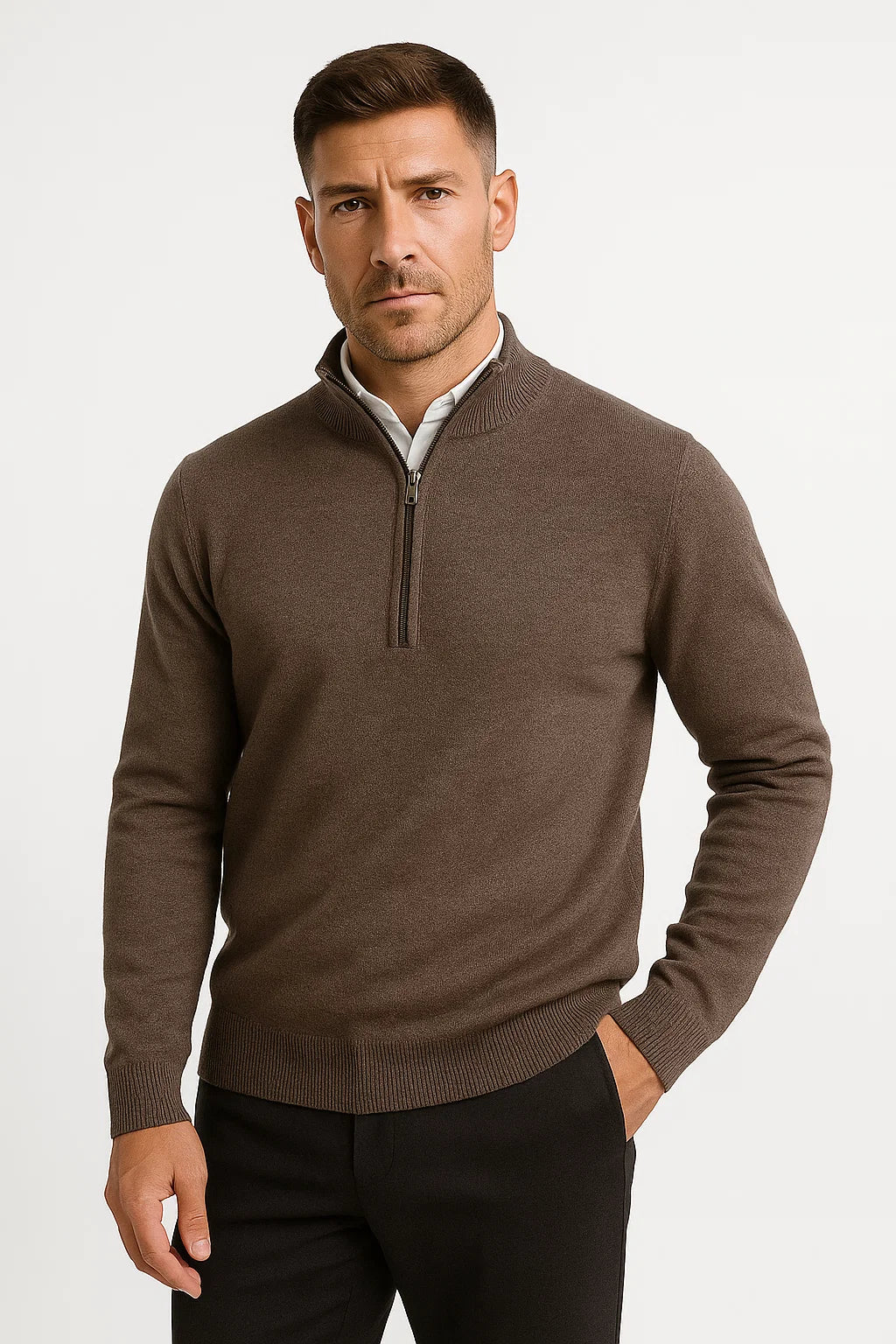 Men's Half Zip Sweater Merino Wool Casual Loose Fit Knitwear