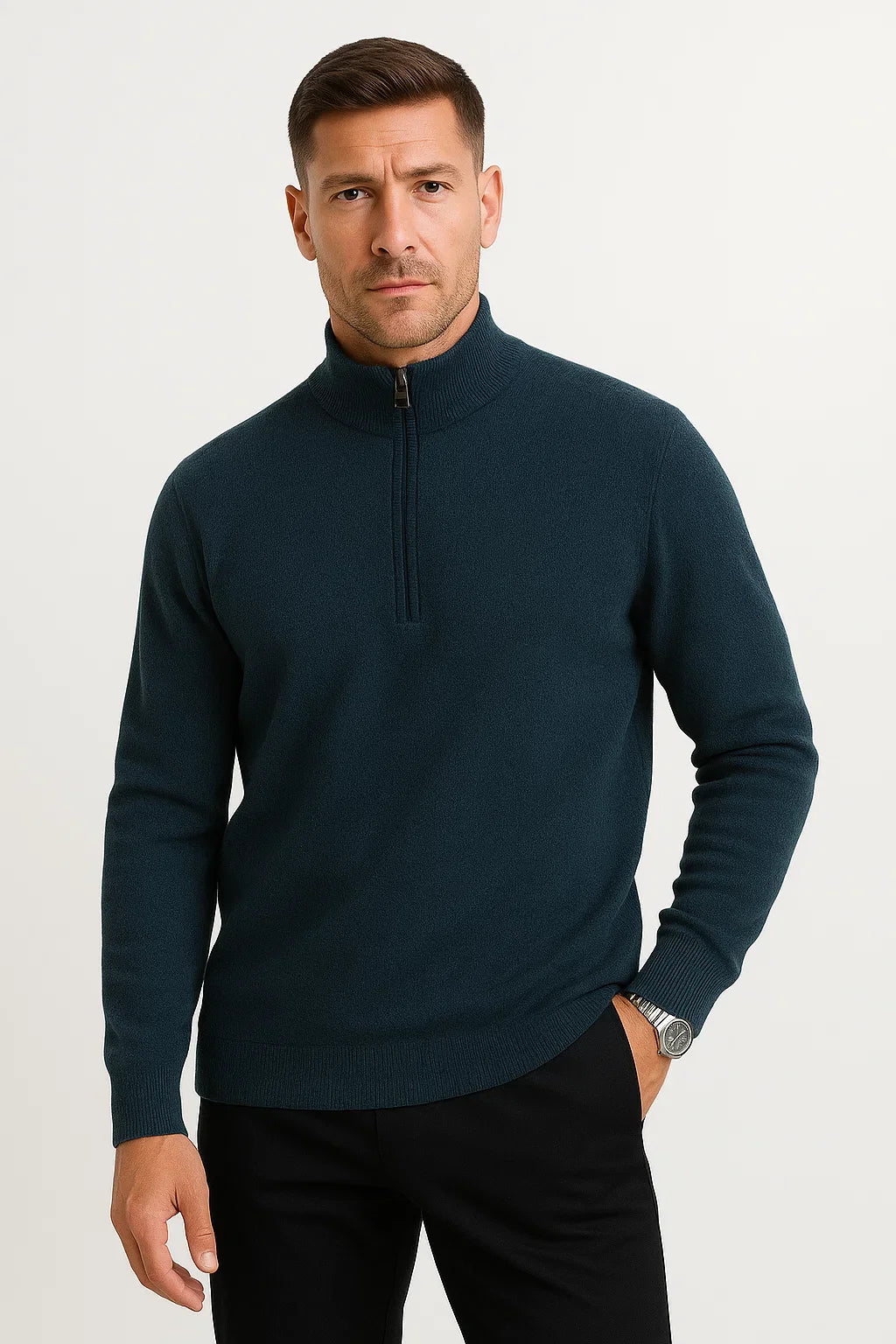 Men's Half Zip Sweater Merino Wool Casual Loose Fit Knitwear