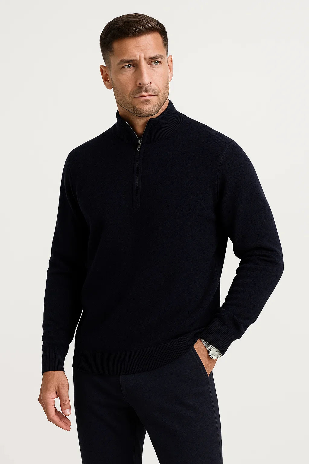 Men's Half Zip Sweater Merino Wool Casual Loose Fit Knitwear
