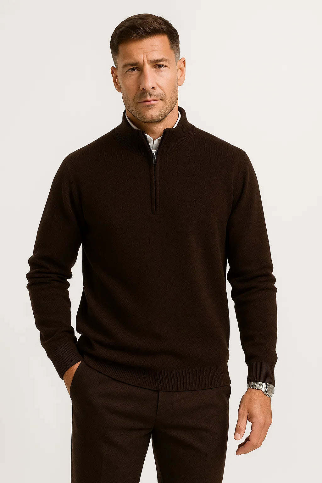 Men's Half Zip Sweater Merino Wool Casual Loose Fit Knitwear