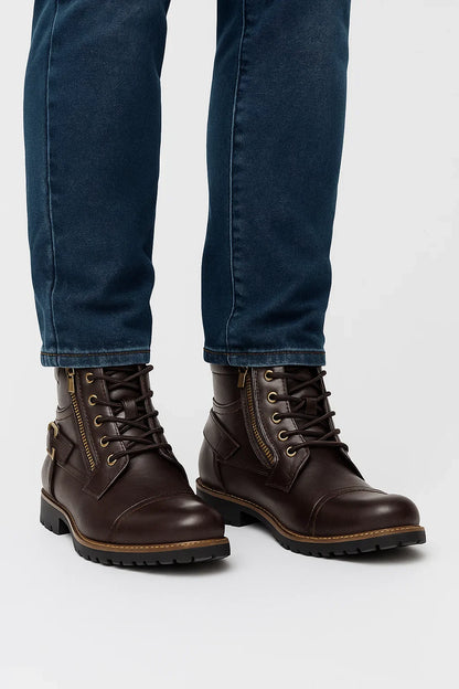 Men's Leather Boots Premium Leather Lace-up Durable Design