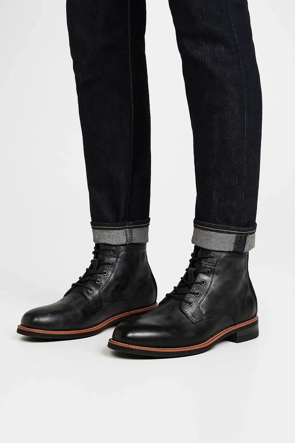 Men's Leather Ankle Boots Lace-Up Comfort Durable Black