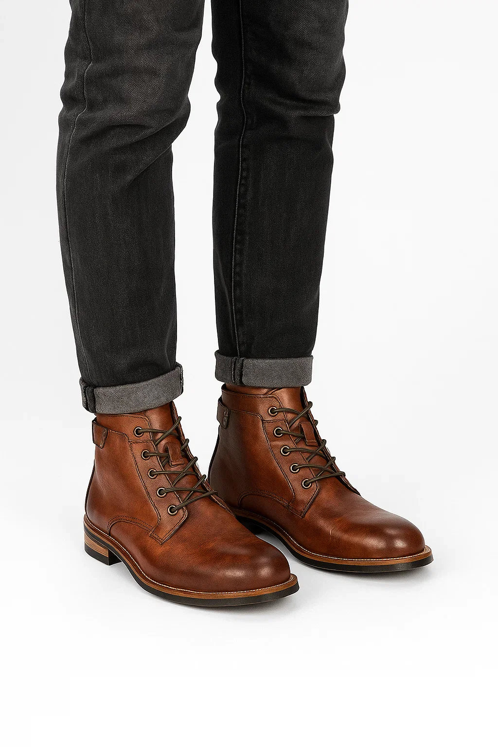 Men's Leather Ankle Boots Lace-Up Comfort Durable Black
