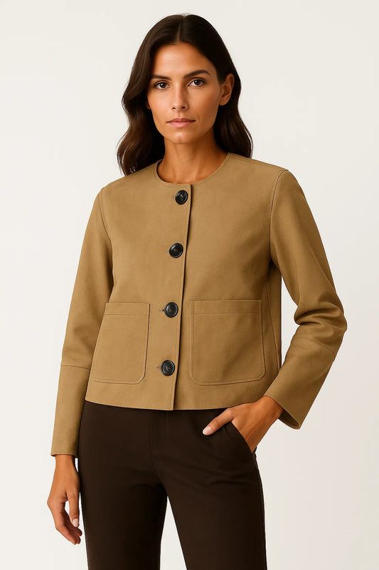 Women's Suede Bomber Jacket Long Sleeve Winter Coat