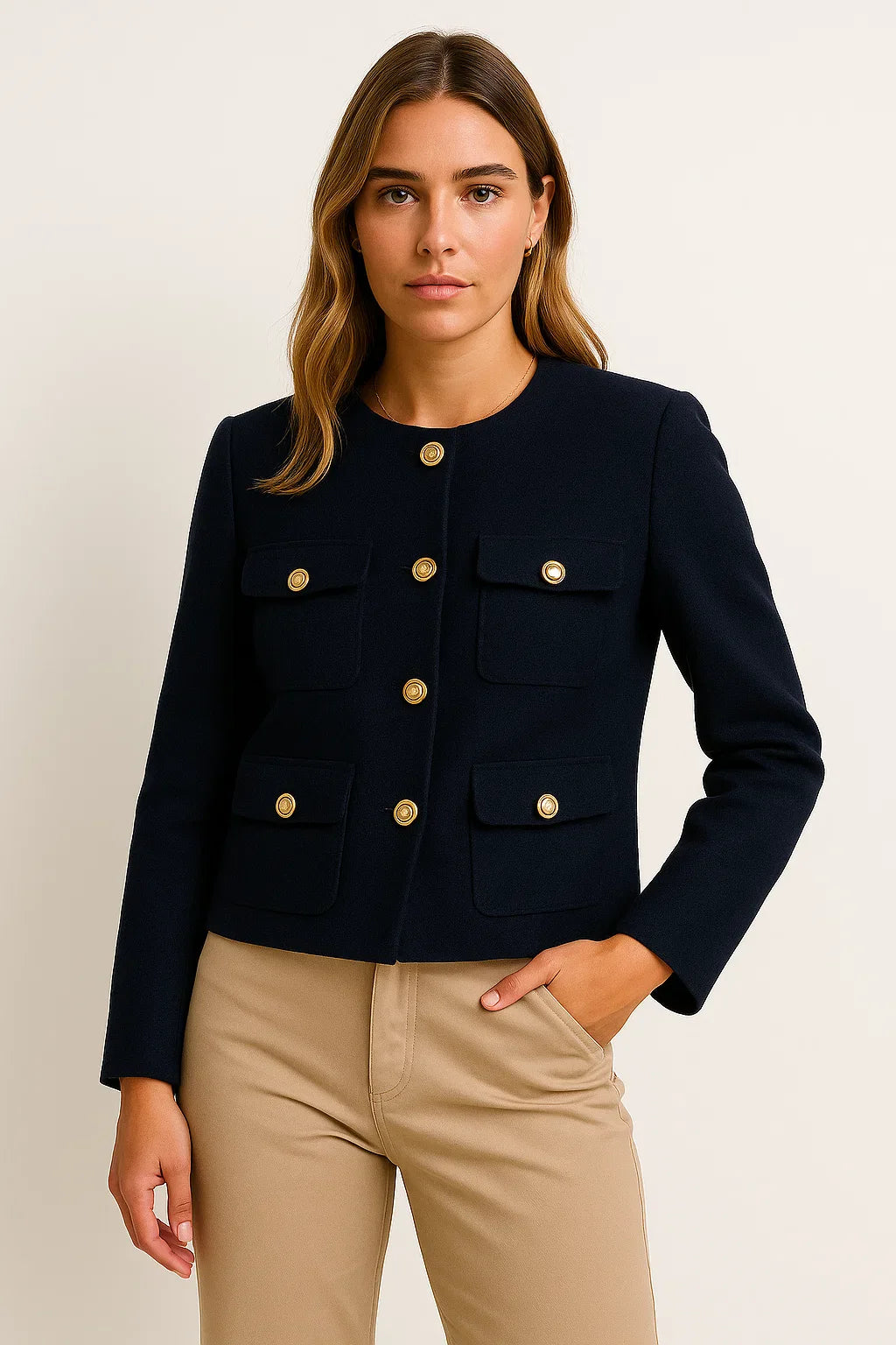 Women's Cropped Jacket Tweed Long Sleeve Elegant Coat