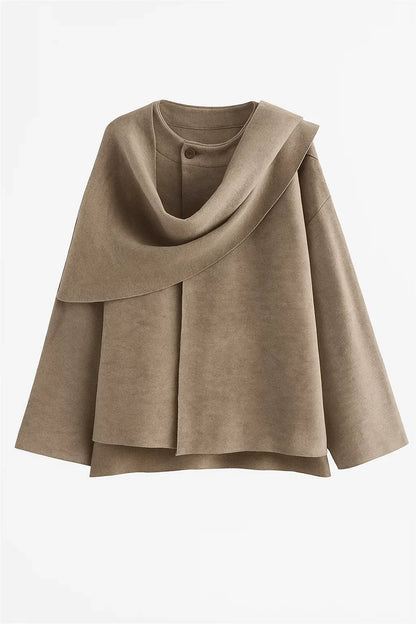 Women's Winter Coat Padded Plush Long Sleeve Asymmetric Scarf Design
