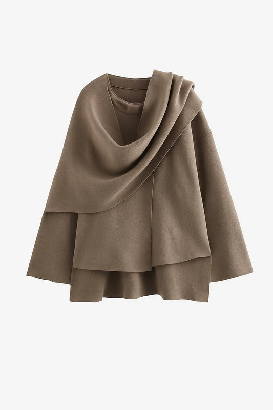 Women's Winter Coat Padded Plush Long Sleeve Asymmetric Scarf Design