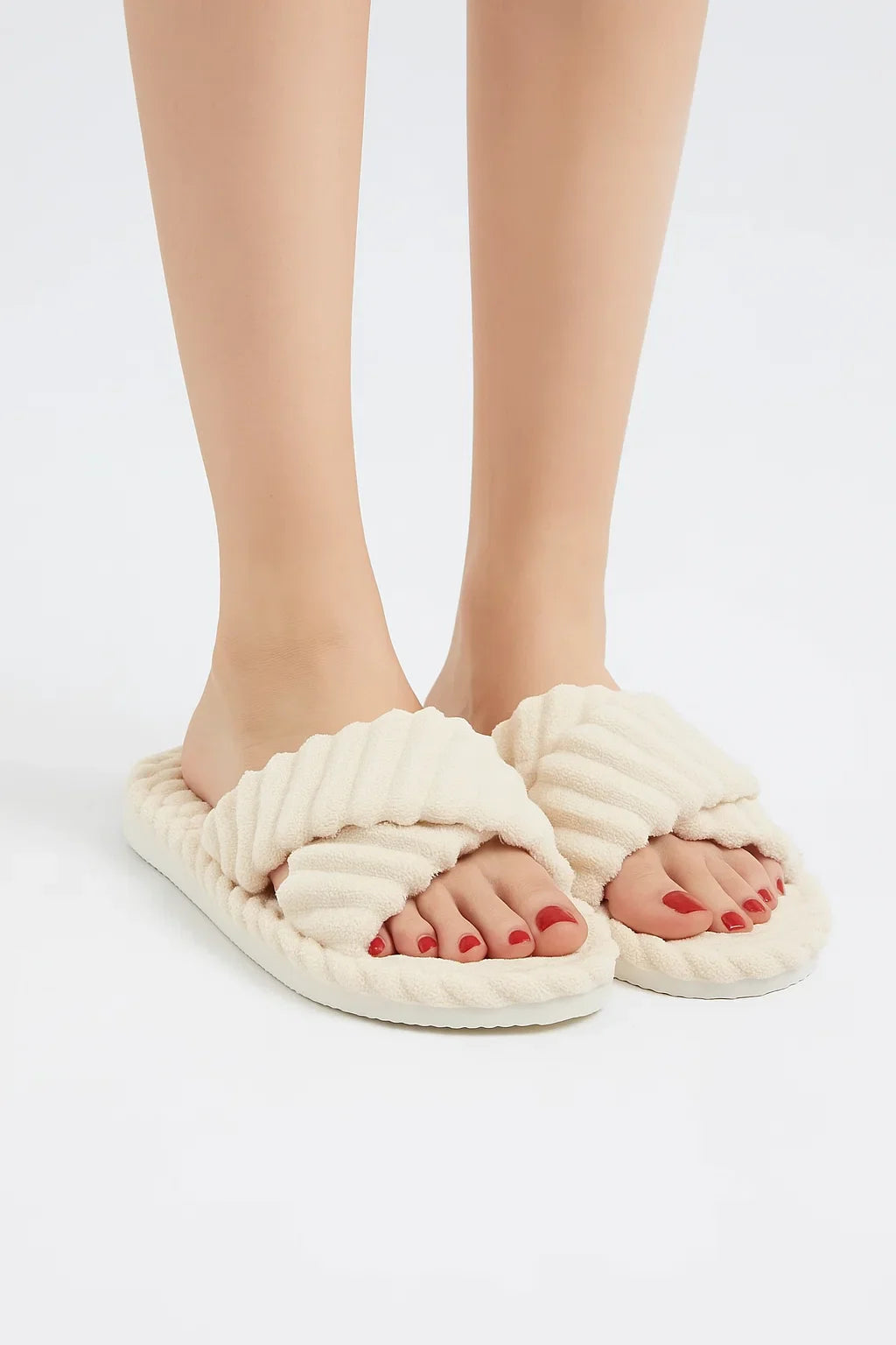 Women's Slippers Corduroy Plush Open Toe Soft Sole