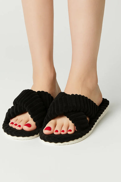 Women's Slippers Corduroy Plush Open Toe Soft Sole