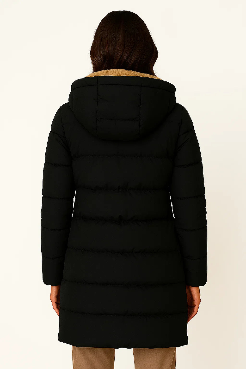 Women's Black Puffer Jacket Insulated Polyester Elegant Design for Fall and Winter