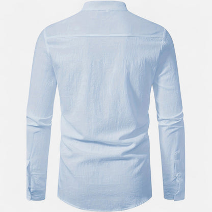 Dorevelle | Men’s Linen Henley – Heritage Collarless Style